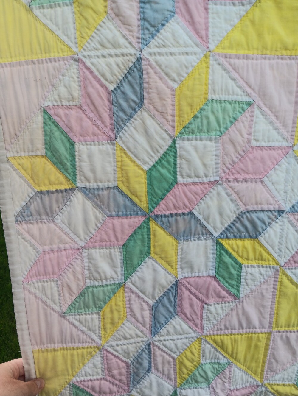 Antique Handstitched Pastel Patchwork Quilt - Picture 7 of 13